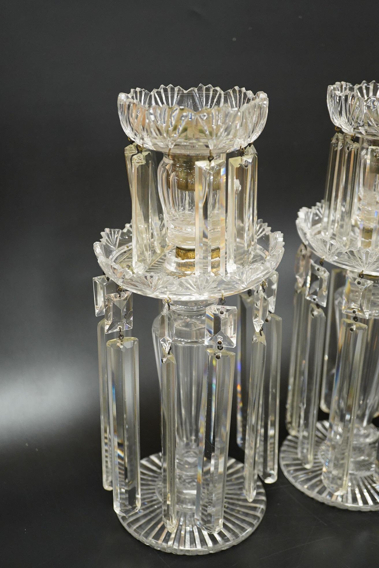 A pair of George IV cut glass lustres, 30cm high